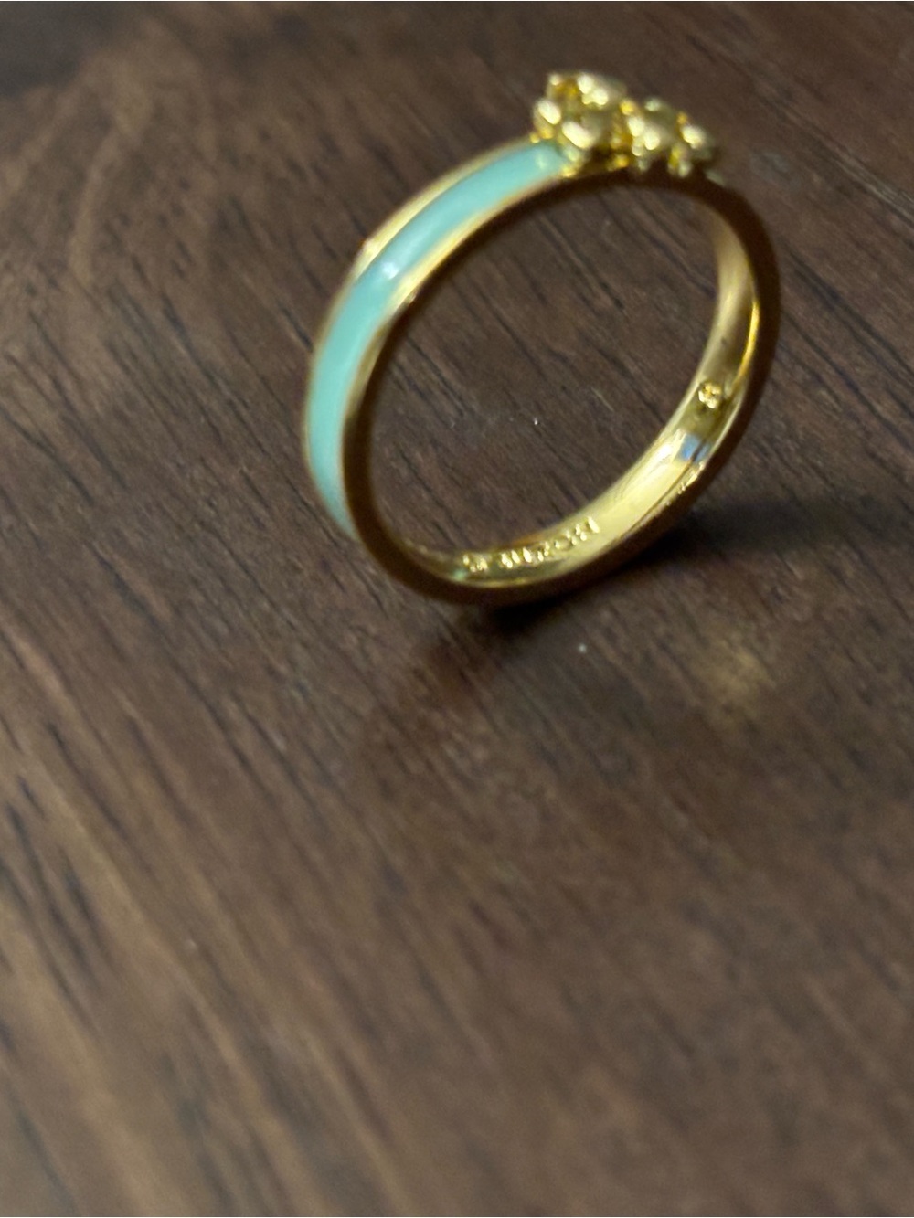Tory Burch Gold-Tone Ring with Mint Enamel Logo size 8 - Picture 3 of 8